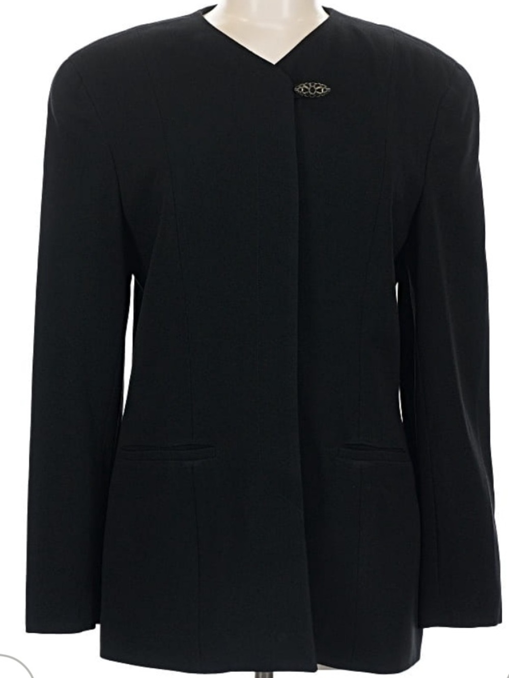 Vintage Christian Dior Black Collarless Blazer Jacket Size 8 Gold Button Quiet L